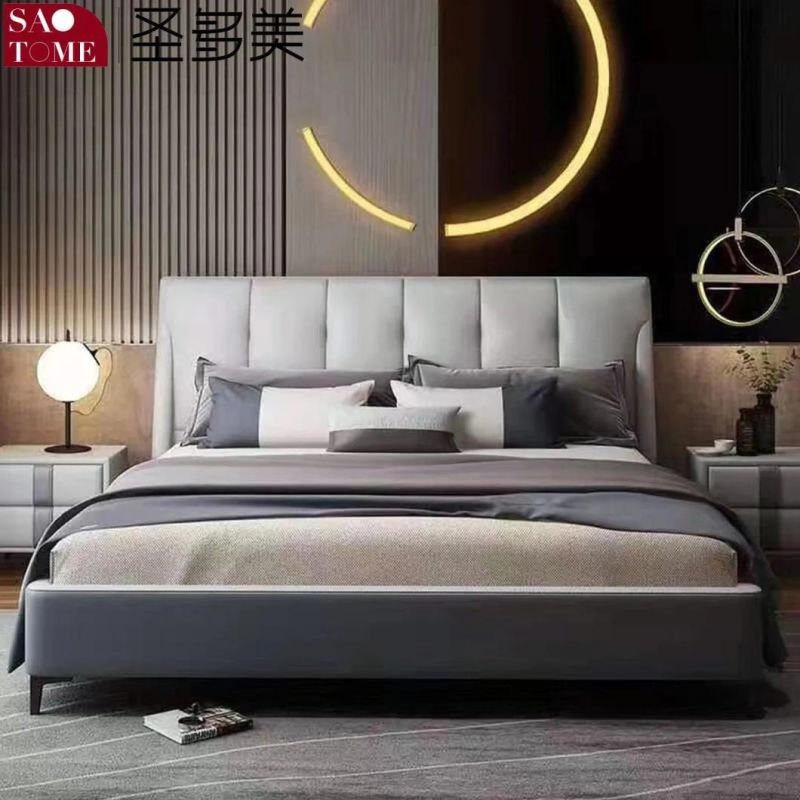 Double Bed in Dark Grey Leather with Wood Frame