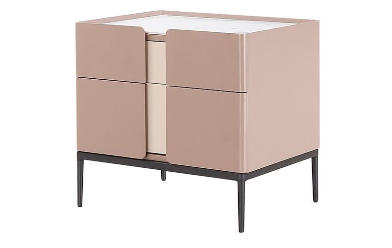 Zhida Bedroom Furniture Luxury Italian Style Bedside Table High Density Board Modern Simple Design Villa Double Drawer Metal Leg Nightstand