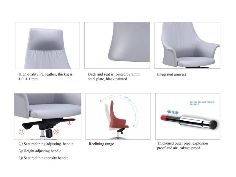 Zode Modern Home/Living Room/Office Furniture Durable Guangdong Black MID Back Ergonomic Executive PU Leather Boss Computer Chair
