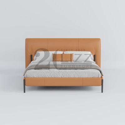 Metal Legs Modern European Bedroom Furniture Wooden Luxury Leather King Size Bed