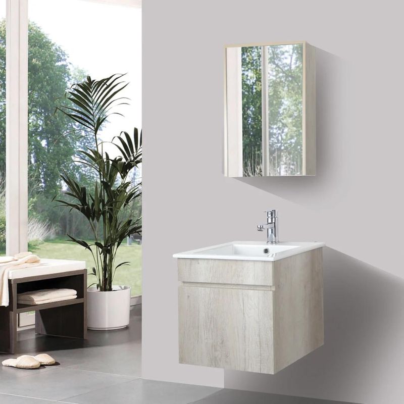 Brown PVC Bathroom Cabinet with Mirror Cabinet