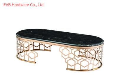 Customized Metal Leg Round Coffee Table with Marble Top