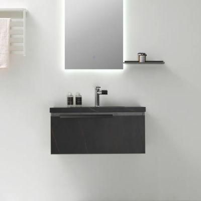 31&quot; Modern Black Floating Stone Top Bathroom Vanity with Undermount Sink &amp; Drawer