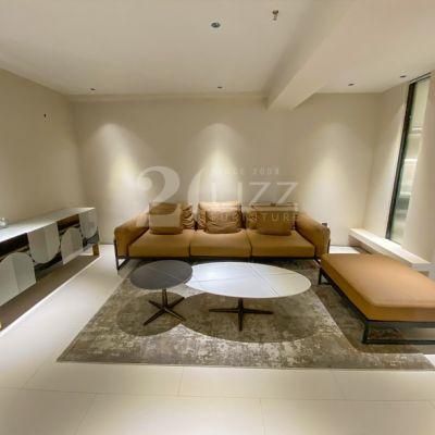 Italian Design Modern Geniue Leather Home Living Room Sofa with Cabinet Set