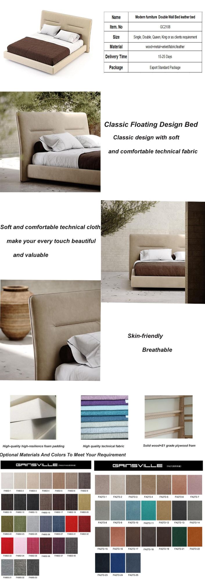 Modern Beds Double Wall Bed of Bedroom Furniture
