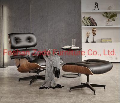 Zode Classic Replica Plywood PU Leather Living Room Lounge Chair with Ottoman