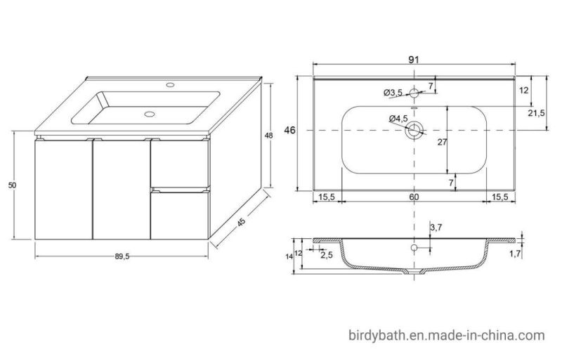 Modern Suspended Bathroom Furniture in Wood with a Large Ceramic Sink