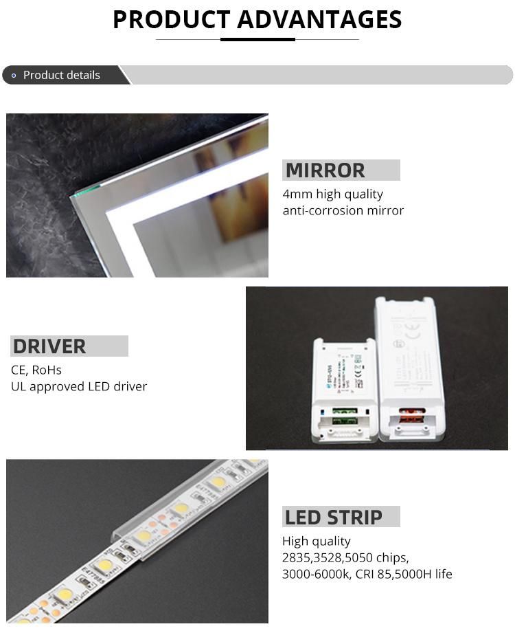 Home Decorative Wall Mounted Hotel Bathroom Furniture LED Mirror Cabinet with Defogger