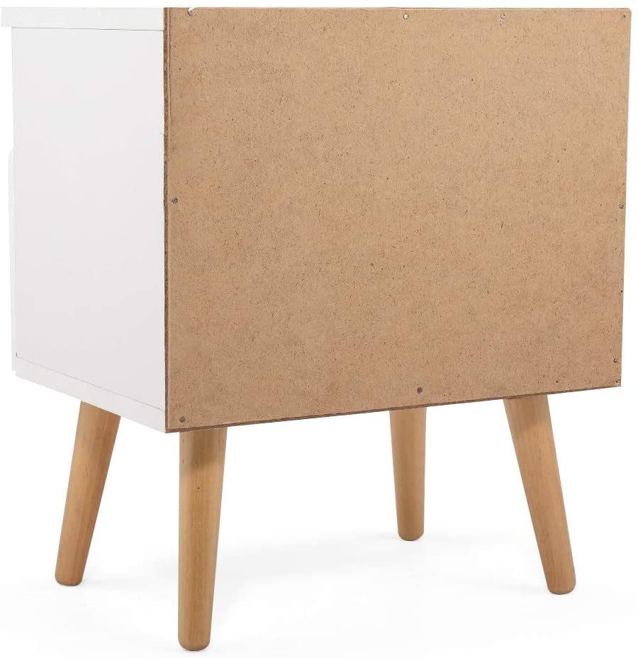 Solid Wood Side Table, Modern Stylish Nightstand Organizer Home Furniture Living Room Bedroom with Drawer Storage Shelf, White