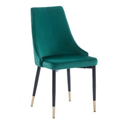 Modern Restaurant Home Cafe Upholsteried Fabric Velvet Dining Chair with Gold Legs