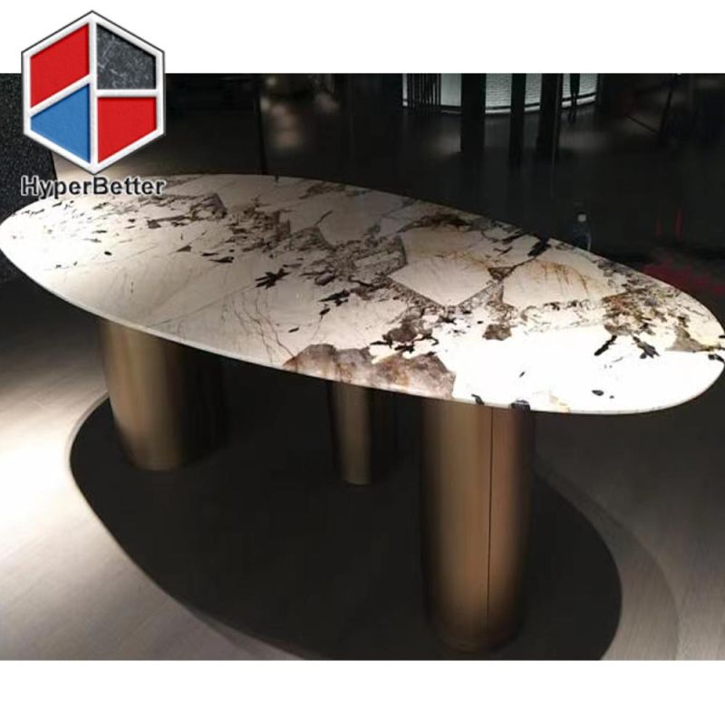Oval Patagonia Granite Dining Table with Golden Table Legs