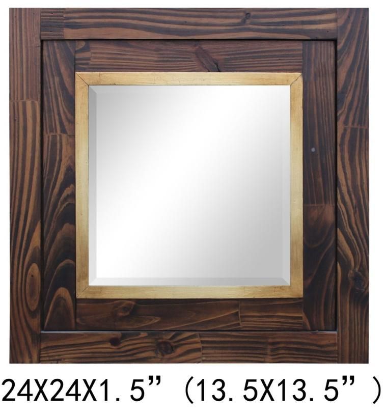 Modern Chinese Wood Wall Art Mirror Home Hotel Office Furniture Bathroom Wall Mirror (LH-M170849)