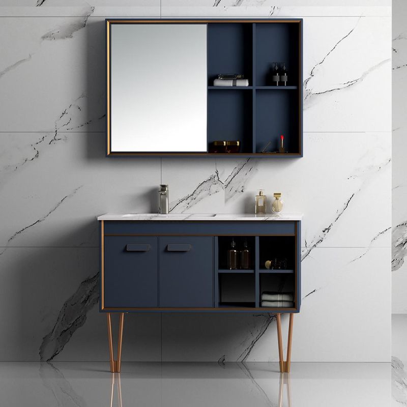 31" Modern Black Floating Stone Top Bathroom Vanity with Undermount Sink & Drawer