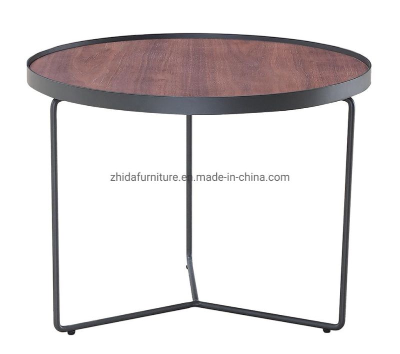 Low Big One Metal Base Wooden Top Coffee Table for Living Room Sofa