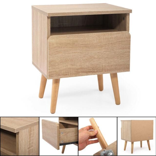 Solid Wood Side Table, Modern Stylish Nightstand Organizer Home Furniture Living Room Bedroom with Drawer Storage Shelf, White