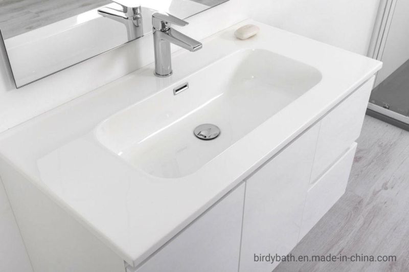 Modern Suspended Bathroom Furniture in Wood with a Large Ceramic Sink