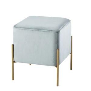 Modern Fabric Home Office Hotel Living Room Furniture Square Cover Foot Pouf Ottoman Stool with Stainless Steel Metal Legs