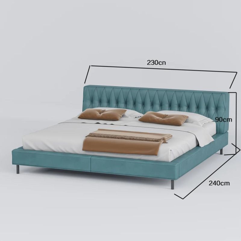 2022 Latest Modern Simple Great Quality European Home Furniture Luxury Genuine Leather Bed with Beddings