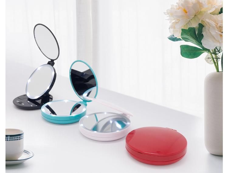 Round 1X/10X LED Lighted 3-Fold Travel Compact Makeup Mirror