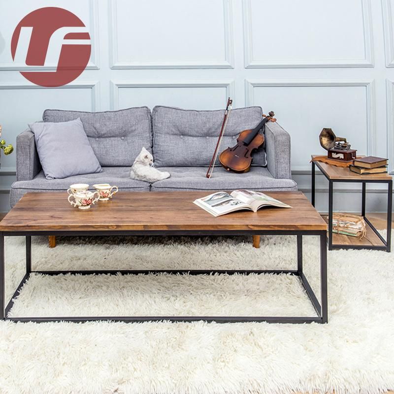 Modern Wood Coffee Table with Metal Base Hotel Lobby Apartment Hot Sale Produce