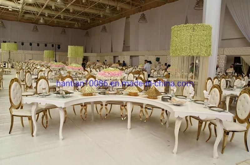 Moon Design Back Metal PU Leather Wedding Hotel Restaurant Dining Chair