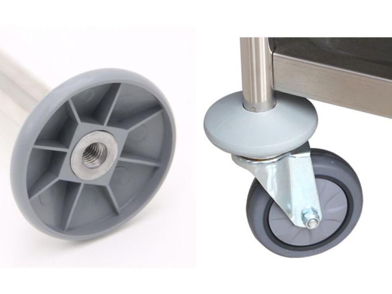Stainless Steel Round Tube 2-Tiers Kitchen Catering Trolley with EVA Sticker