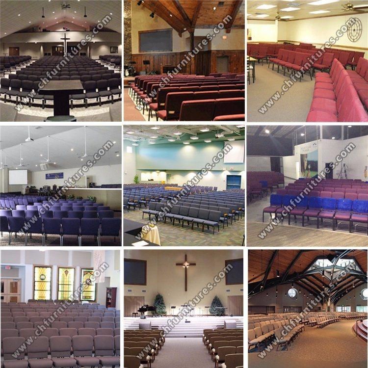 Wholesale Folding Theater Chair with Armrest in Blue Fabric for Auditorium and Church Yc-G66