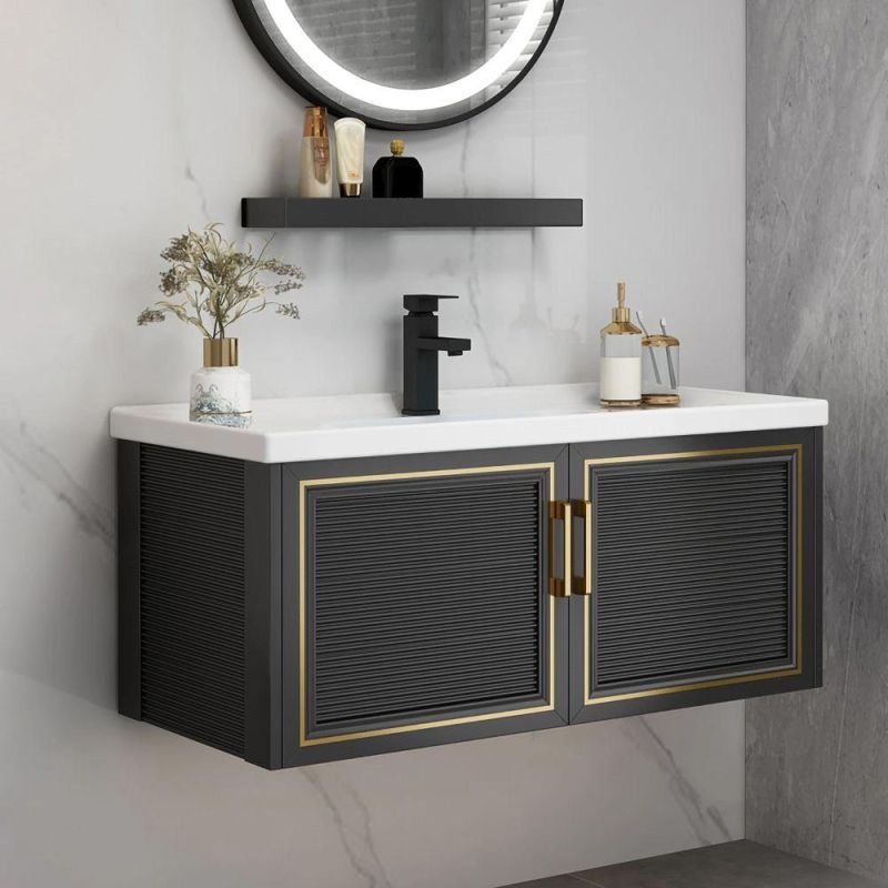 Rock Plate Bathroom Cabinet with Round Mirror