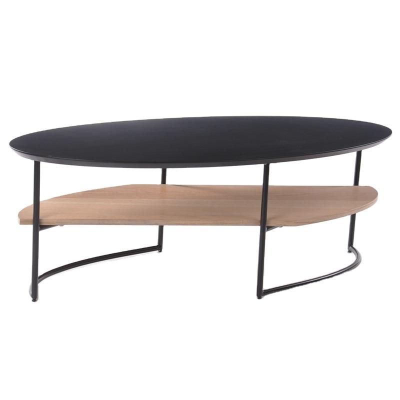 Chinese Supplier Living Room Furniture Wooden Round Coffee Table with Black Legs