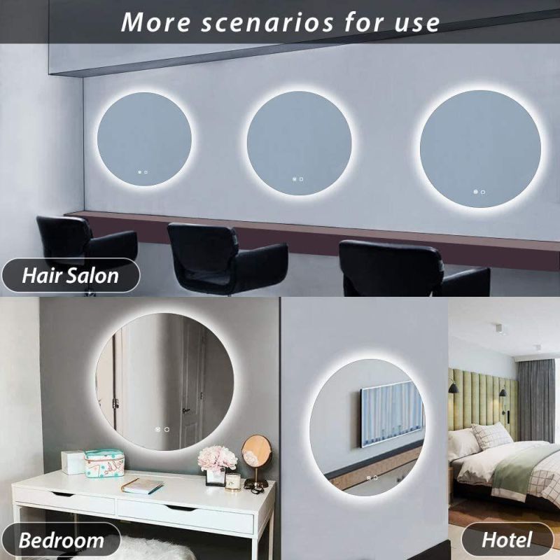 Modern Wall Mounted Makeup Mirror LED Bathroom Mirror Round Frameless Fogless Bathroom Mirror Smart Vanity Lighted Mirror