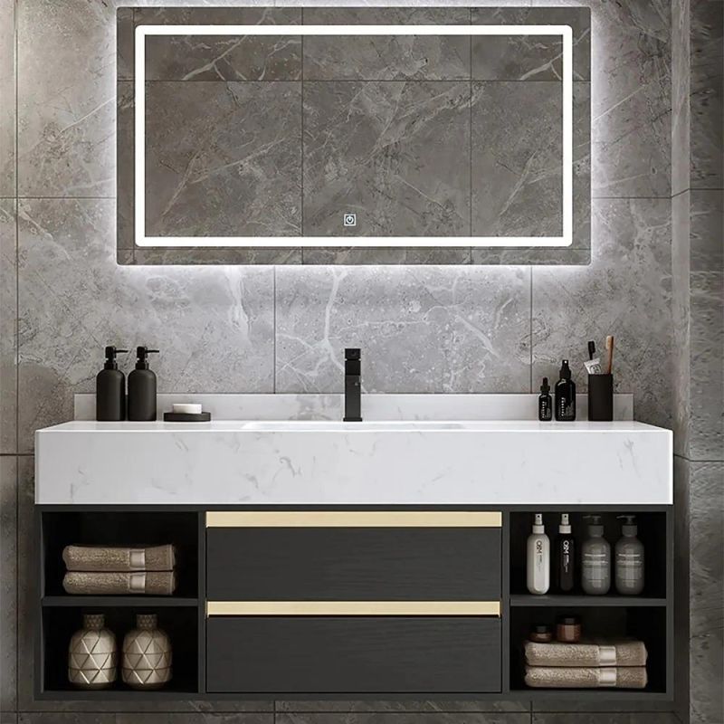 Rock Plate Bathroom Cabinet with Round Mirror