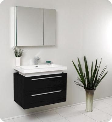 Modern Hotel Waterproof Wood Black Bathroom Cabinet Vanity with Mirror for Home