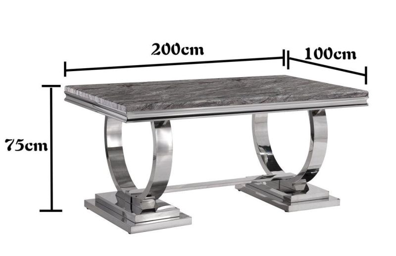 Luxury European Style Stainless Steel Furniture Modern Rectangle Home Hotel Black Marble Top Dining Table