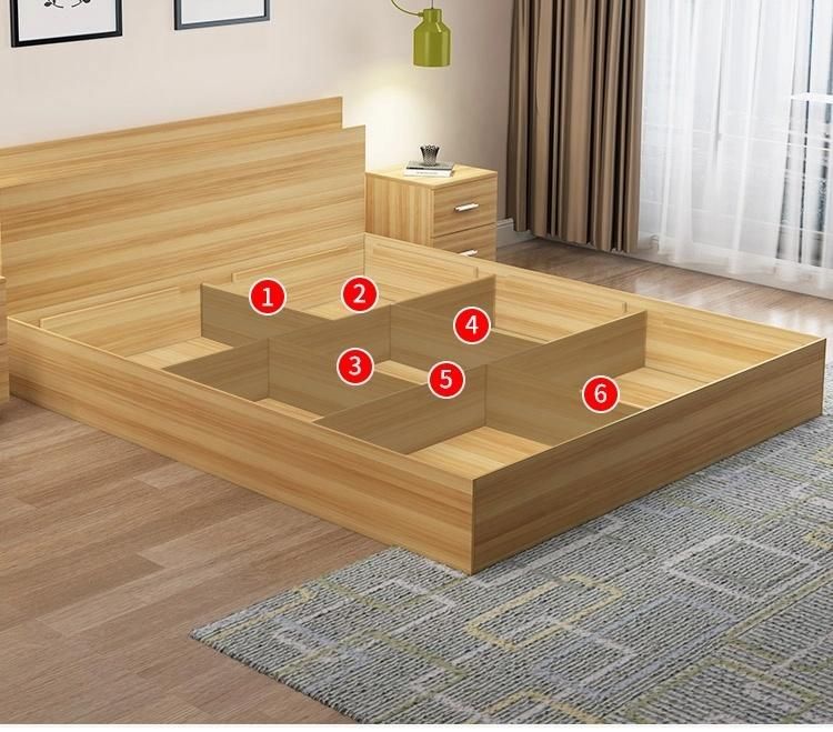 Customized Design Modern MDF/Particle Board Wooden Bed with Night Stand Factory Supply