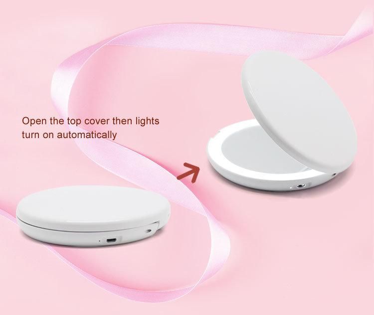 High Definition Foldable Pocket Mirror Rechargeable 1000mAh Battery Inbuilt Round Mirror