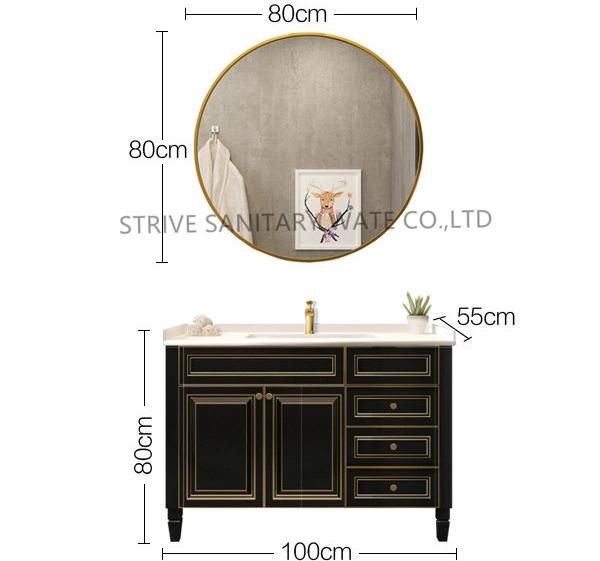Hotel Modern Black Solid Wood Bathroom Vanity with LED Mirror