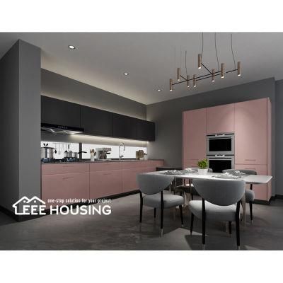 New Modern Home Furniture L-Shaped Romantic Rose Pink Matt Lacquer Finish Kitchen Cabinets