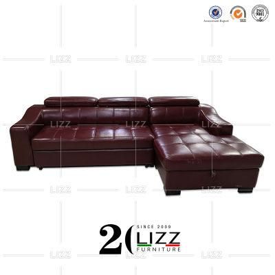 Popular Modern Real Leather Home Furniture Leisure L Shape Geniue Leather Sofa with Sofa Bed