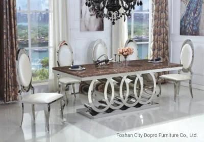 European Design Style Stainless Steel Dining Table with Interlocking Rings as Base