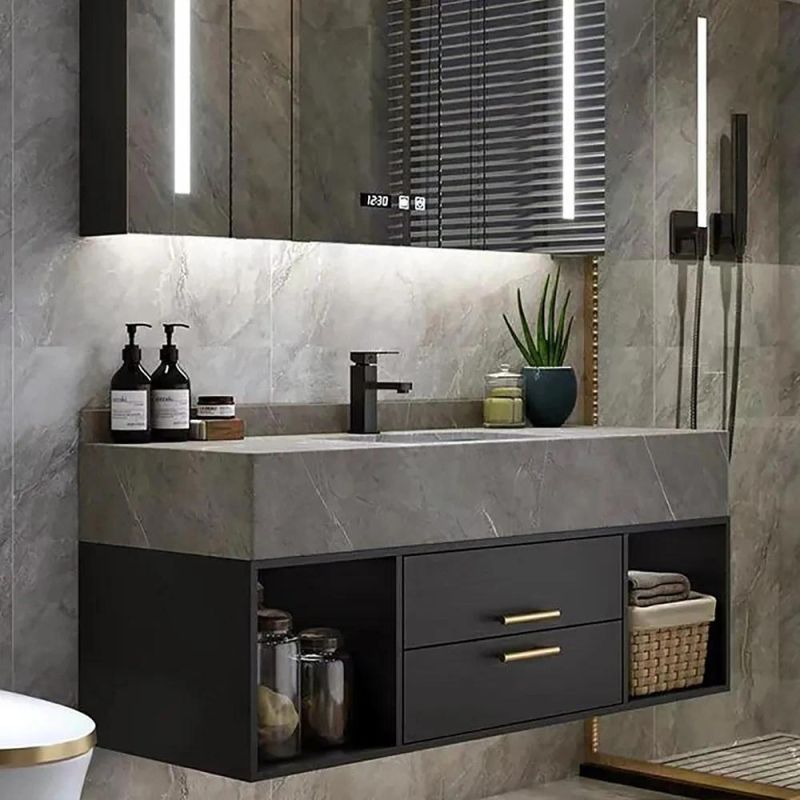 Rock Plate Bathroom Cabinet with Round Mirror