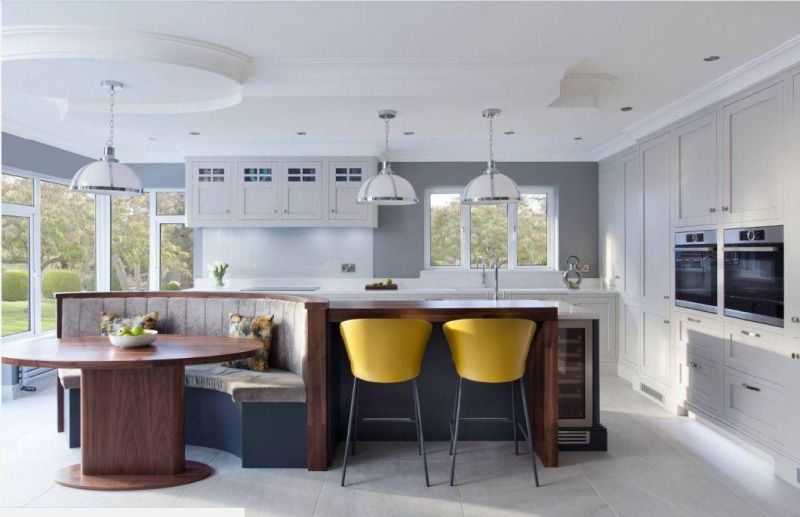 Fashionable High Gloss Waterproof Anti Lacquer Finish White Kitchen Cabinets with Island