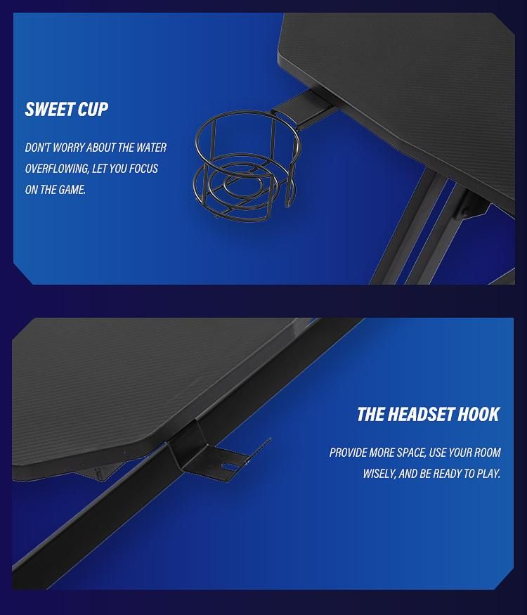 Customized Multifunctional L Shape Metal Frame Carbon Fiber Surface Mesa Gamer Desk