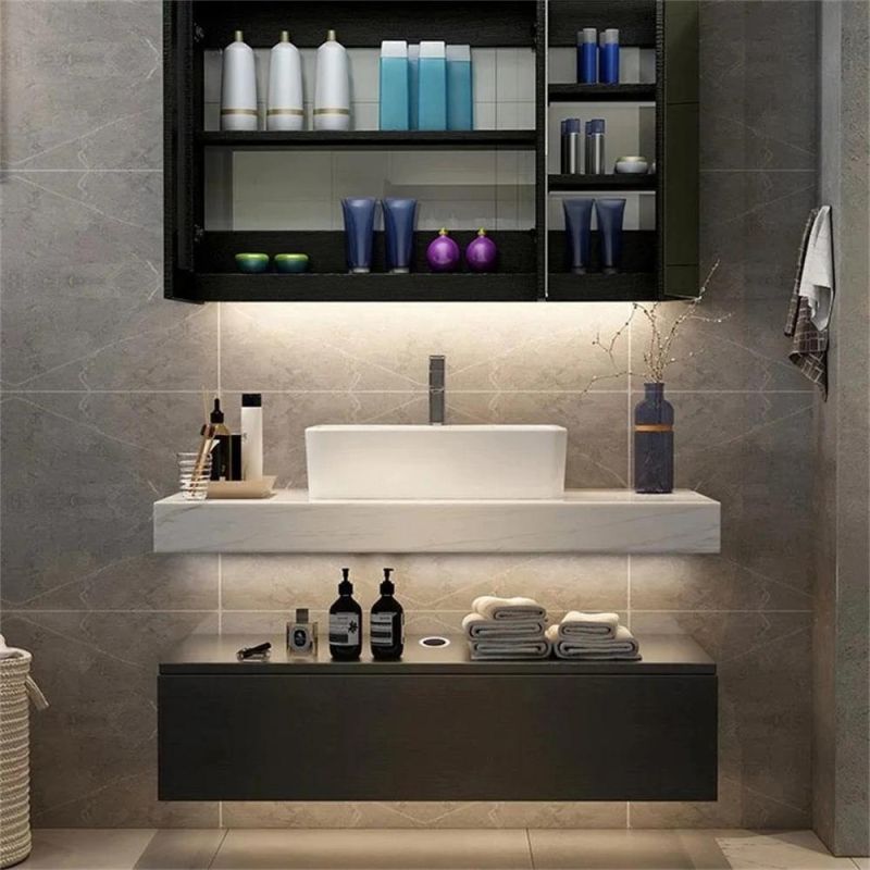 Rock Plate Bathroom Cabinet with Round Mirror