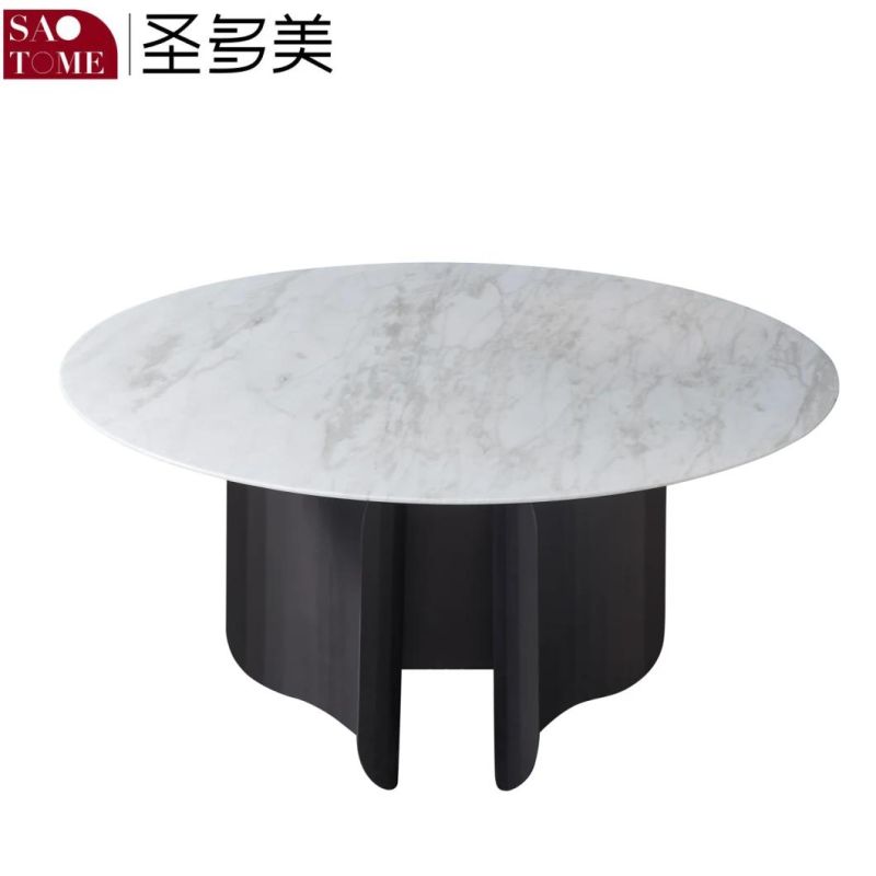 Deluxe Marble Paint Baking Hardware Brown Pearl Round Table with Turntable