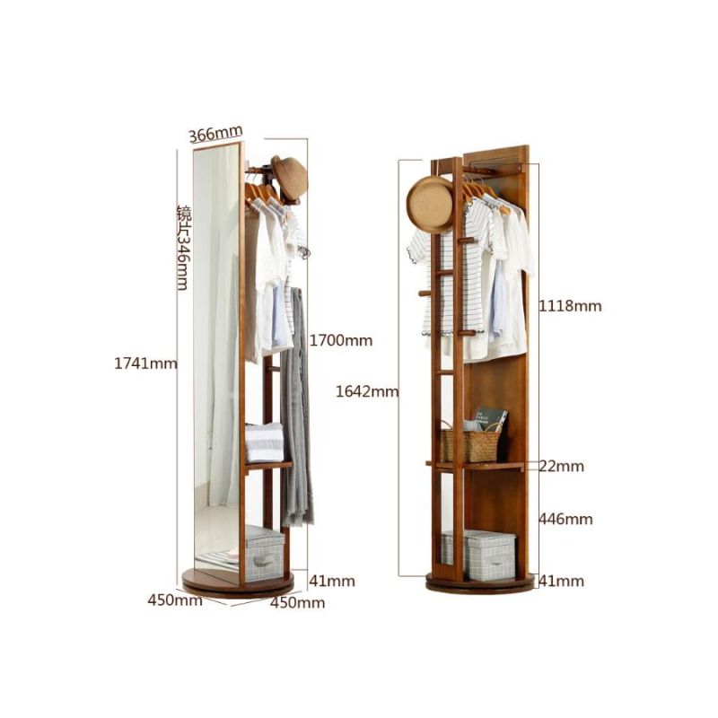 Solid Wood Dressing Mirror for Home Floor Full-Length Simple Modern Floor Rotating Mirror for Clothes Cap Hanging