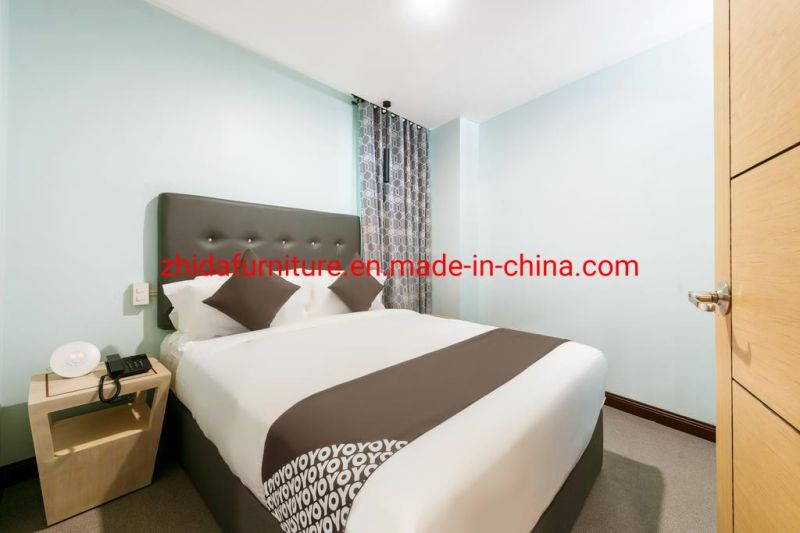 Foshan Hotel Apartment Furniture Manufacturer Supply Living Room Bedroom Villa King Size Modern Bed Furniture with Buckle Leather Headboard