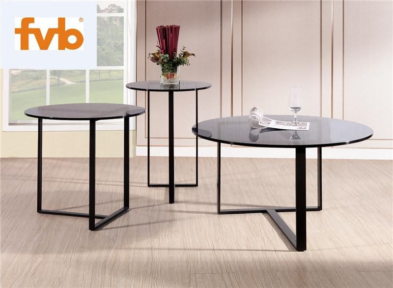 Round Black Steel Frame with Clear Tempered Glass Side Table