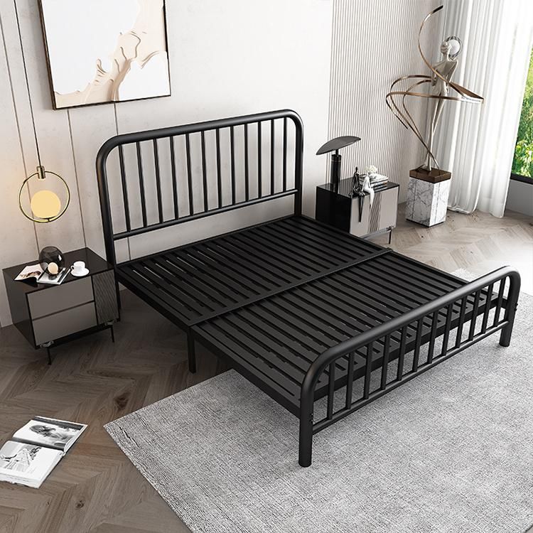 Modern Minimalist Iron Double Bed with Reinforcement Board and Mattress