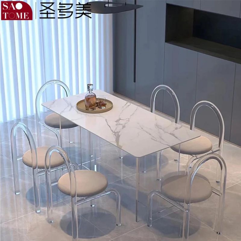 Modern Living Room Rock Board Furniture Transparent Flat Long Foot Dining Table