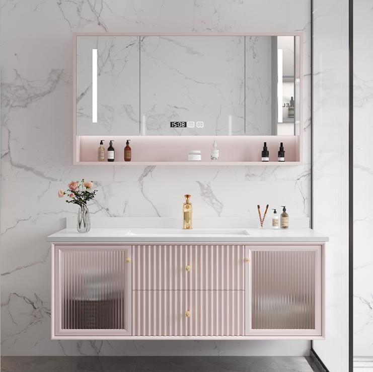 American Light Luxury Rock Board Solid Wood Bathroom Cabinet Combination Modern Simple Bathroom Hanging Cabinet Intelligent Mirror Washbasin Washstand